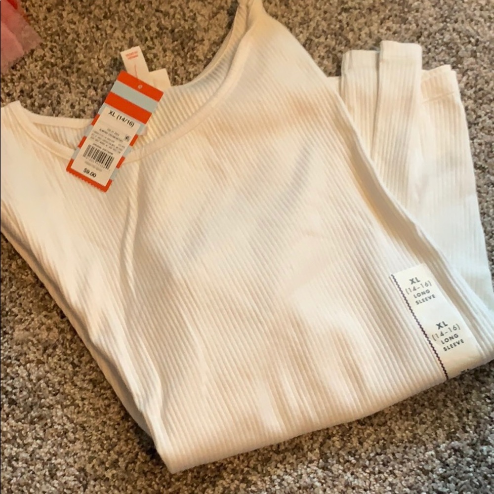 Long sleeve girls cream colored ribbed shirt